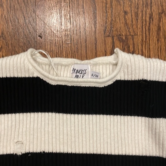 Princess Polly black & white striped destructed cotton ribbed sweater size S/M - Picture 2 of 7